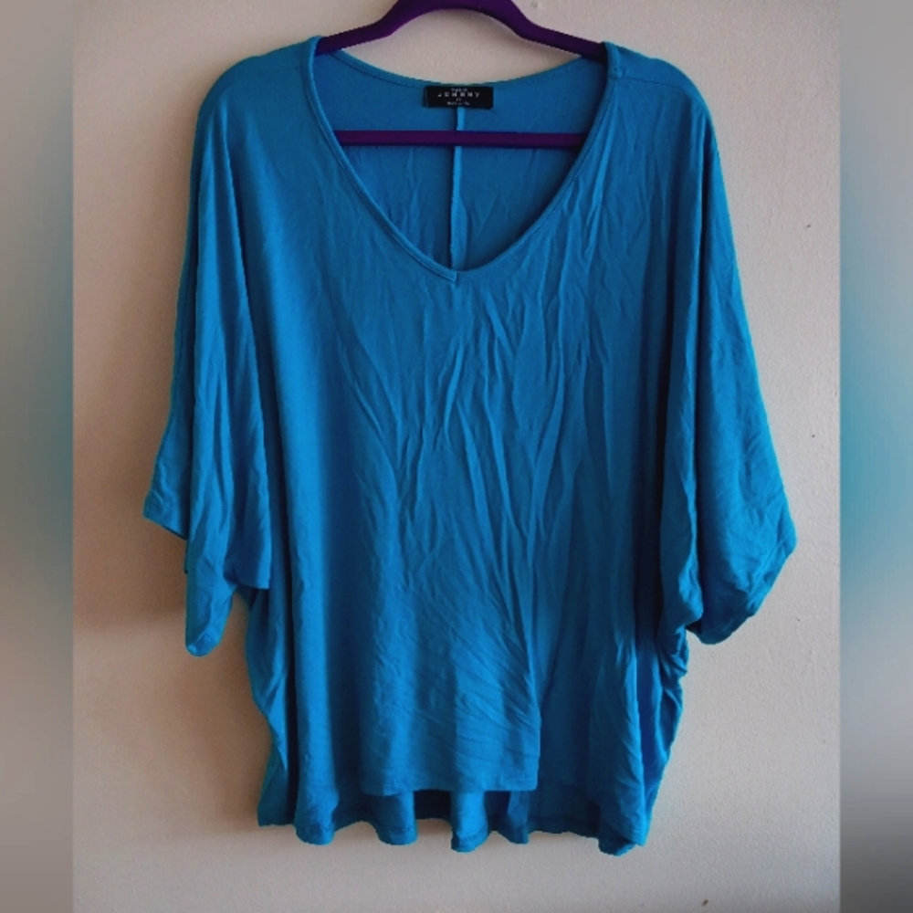Made by Johnny teal knit v neck Dorman sleeve tunic NEW